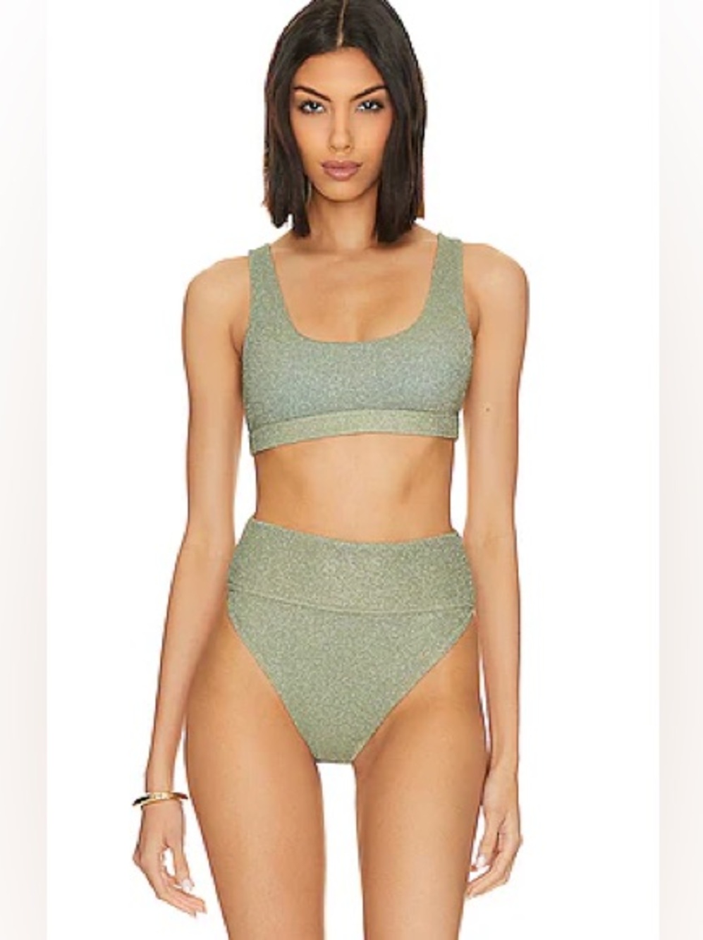 beach riot peyton beryl green metallic high rise shine highway bikini